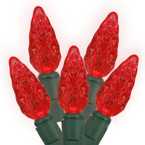 Sienna Red LED C6 Christmas Lights with Green Wire, Set of 70