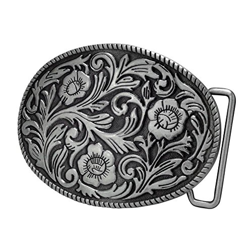 Buckle Rage Adult Womens Ornate Flowers Western Cowgirl Oval Belt Buckle Silver