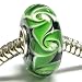 Sterling Silver Black Green Murano Flower Glass title=