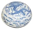 Round Blue and White Porcelain Covered Bowl / Box with Chinese Dragon Design