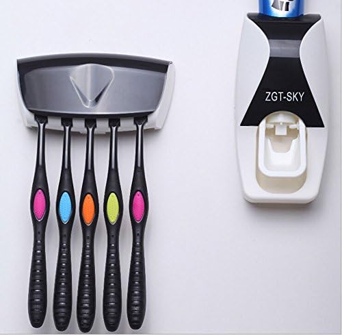 SZNEX Hands Free Dust-proof Toothpaste Dispenser Automatic Toothpaste Squeezer and Toothbrush Holder Set for 5 Brushes