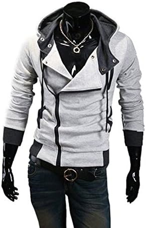 Mens Assassin's Creed 3 Hoodie Costume Top Coat Jacket Cosplay PK2 (Asian XL = US Medium, Light gray)