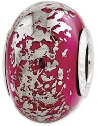 Sterling Silver s Dark Pink W/platinum Foil Ceramic Bead by Reflection Beads, Best Quality Free Gift Box Satisfaction Guaranteed