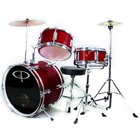 Click here to buy GP50 3-Piece Junior Children's Kids Starter Drum Set with Sticks - Wine Red by GP.