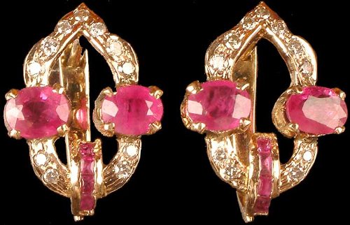 Faceted Ruby Golden Tops - 18 K Gold Post Earrings