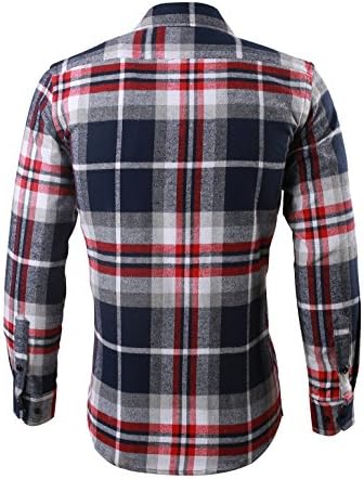 XQS Men's Casual Long Sleeve Button down Plaid Flannel Shirt