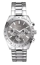 Guess Gents Watch W13001G1 with Grey Multifunction Dial with Bezel, Steel Bracelet and Silver Coloured Steel Case