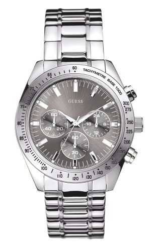 Guess Gents Watch W13001G1 with Grey Multifunction Dial with Bezel, Steel Bracelet and Silver Coloured Steel Case