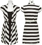 HEART SOUL Stripe 2fer Dress W/ Patent Belt [65245HR01], Black/Iv