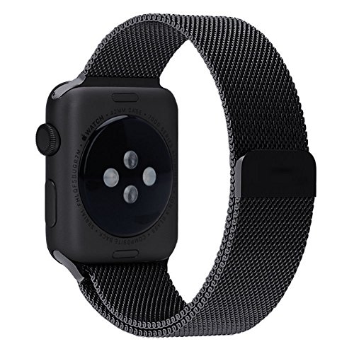 DeroTech for Apple Watch Band 42mm, Fully Magnetic Closure Clasp Mesh Loop Milanese Stainless Steel Bracelet Strap for Apple iWatch Sport & Edition,Black