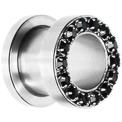 00 Gauge Stainless Steel Black Gem Screw Fit Tunnel