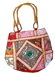 Handbag Carmine Red Sari Patchwork Beaded Designer Purse