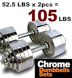 New MTN Gearsmith Heavy Duty Adjustable Cast Iron Chrome Weight Dumbbell Set Dumbbells 52.5 100 105 200 lbs (Silver-Chrome-Coated, 105 LB)