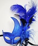 Halloween Royal Blue Feather Half Face Mask
