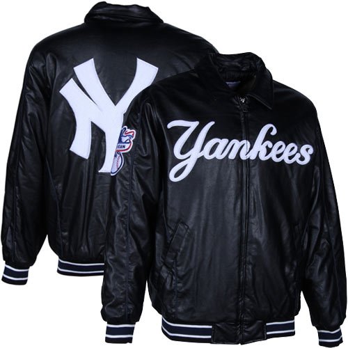New York Yankees Black Chenille Varsity Faux Leather Full Zip Jacket (Small)
