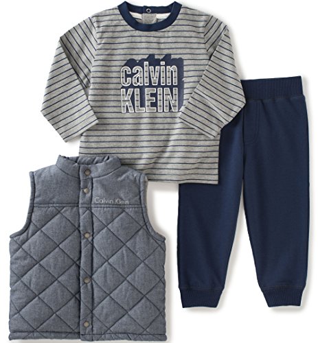 Calvin Klein Baby Vest with Zip-Front, Tee and Pants Set, Black, 6/9 Months