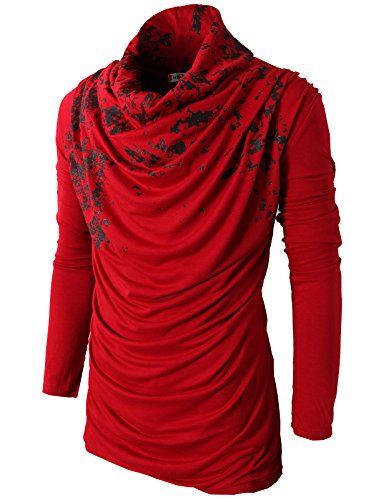 H2h mens unique slim fit fashionable designed shirring long sleev…