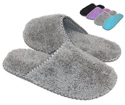 HomeTop Women s Cozy Plush Fleece Slip On Memory Foam House Slippers (Large / 9-10 B(M) US, Gray)