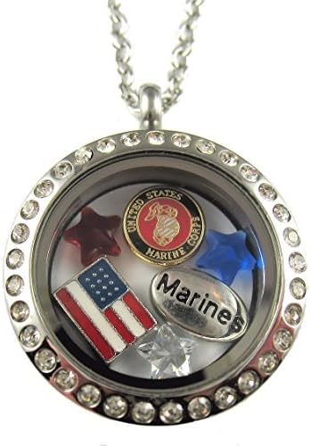 FCL Designs - Marine Corps Theme Floating Charm Locket Necklace
