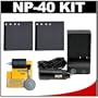 (2) CTA NP-40 Rechargeable Li-ion Batteries + Mini Battery Charger + Cleaning Kit for Casio Exilim EX-FC100, EX-FC150, EX-Z100, EX-Z200, EX-Z300, EX-Z400, EX-Z450, EX-Z1050, EX-Z1080 & EX-Z1200 Digital Cameras