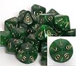 Velvet Polyhedral 16mm Green/gold d10 Dice