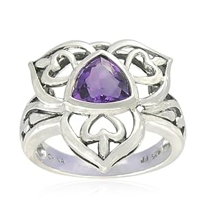 Sterling Silver Celtic Triangle-Shaped Amethyst Ring