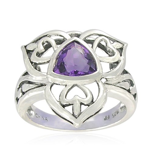 Sterling Silver Celtic Triangle-Shaped Amethyst Ring, Size 5