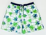 Mens Palm Tree Print Swim Trunks with Adjustable Elastic Drawstring Waist and Board Short Style Front, 2 Inseam Slit Pockets and Rear Cargo Pocket. Mesh Lined. 2 colors in Sizes S(28/30 M(32/34) L(36/38) XL (40/42)