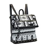 Cute Indie Aztec Tribal Print Backpack w/ 3 Zipper Top, Foldover Woven Book Bag