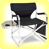 EARTH DELUXE DIRECTORS CHAIR -- w/ Side Table & Cup Holder -- Stylish SQUARED-OFF Aluminum Tubing -- EXTRA PADDED Seat, Back & Arms -- EXTRA COMFORT w/Arm & Foot Support