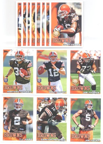2010 Topps Cleveland Browns Complete Team Set of 14 cards including Colt McCoy Rookie, Carson Joe Thomas, rookies of Joe Haden, Montario Hardesty, Carlton Mitchell, T.J. Ward, and more!