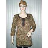 Womens Gift Idea Bohemian Trendy Indian Blond Printed Crepe Kurti Tunic Top L