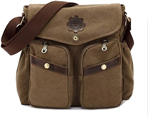 CLELO B498 Pocket Style Canvas Travel School Casual Messenger Shoulder Crossbody,Brown
