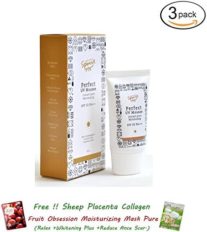 3 Units of Perfect UV Mousse SPF 50 ++ Instant Pore Minimizing 20 g. Mulberry Extract By Sponge Me[Get Free Tomato Facial Mask ]