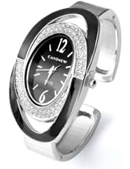 Jovivi Womens Silver-tone Crystal Oval Quartz Wrist Watch,Cuff Bangle Bracelet - Black