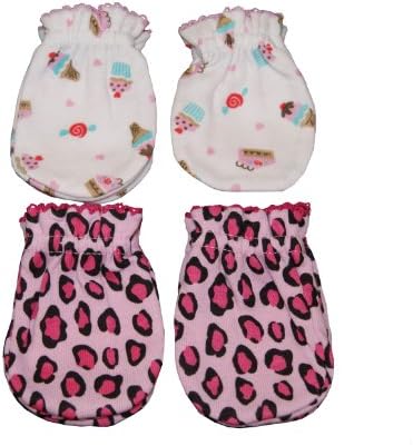4 Pairs Cotton Newborn Baby/infant No Scratch Mittens Gloves - Cupcake + Leopard