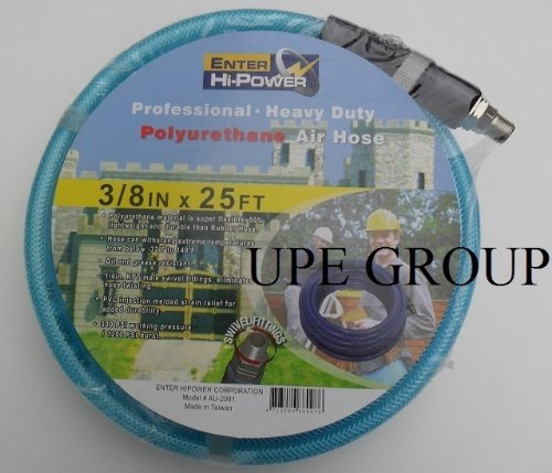 3/8" X 25 FT AIR COMPRESSOR HOSE POLYURETHANE 300 PSI AIR TOOLS 1/4" FITTINGS SWIVEL