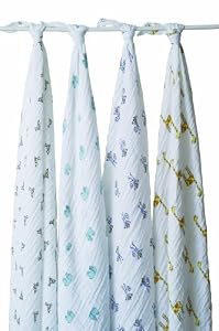 aden + anais 4 Pack Muslin Swaddle Wrap, Jungle Jam