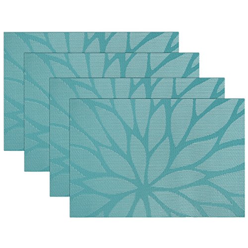 SiCoHome Placemats Dining Room Placemats for Table Heat Insulation Stain-resistant Woven Vinyl Kitchen Placemats,Set of 4 (Lotus Leaf Blue)