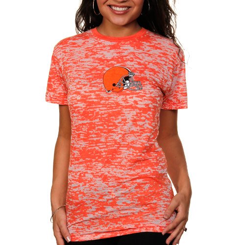 Cleveland Browns Ladies Burnout Spiral Premium T-Shirt - Orange (Small)