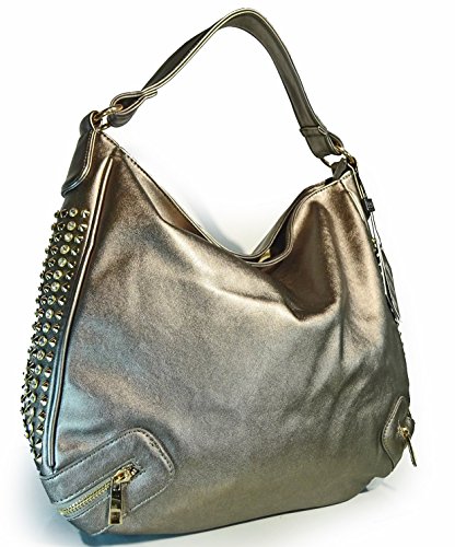 New MMS Design Studio Large, Quality Rhinestone Laced Hobo - Pewter