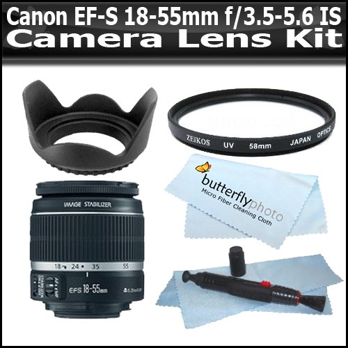 Canon EF-S 18-55mm f/3.5-5.6 IS Autofocus Lens Kit + 58MM Multicoated Uv Filter + Lens Pen Cleaning Kit + Butterflyphoto MicroFiber Cleaning Cloth