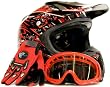 Adult Motocross Helmet Gloves & Goggles ATV Dirt Bike Motorcycle Red