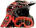 Adult Motocross Helmet Gloves & Goggles ATV Dirt Bike Motorcycle Red, Medium