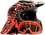 Adult Motocross Helmet Gloves & Goggles ATV Dirt Bike Motorcycle Red