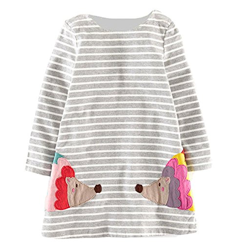 Little Girls Spring Long Sleeve Striped Hedgehog A-line Dress