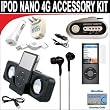 10 pc. Accessory kit for iPod Nano 4G. Includes White portable stereo speaker w/cable 3-in-1 iPod charging kit (1000mAH) Car FM Transmitter w/power cable White Mini soft Earbuds Reusable Pre-Cut Screen Protector and a DBROTH Microfiber Cleaning Cloth
