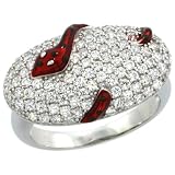 Sterling Silver Polka Dot Snake on Oval Ring w/ Brilliant Cut CZ Stones, 1/2 in. (13mm) wide, size 6