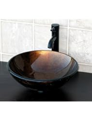 Home Improvement: Bathroom Artistic round Ch9052 combo Glass Vessel Sink with Oil Rubbed Bronze Faucet + drain - New Look Plumbing
