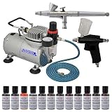 MASTER 2-Airbrush Cake Decorating Airbrush Kit, 12-each 0.7 Airbrush Food Colors Set With Airbrush Depot 1 Year Warranty Tankless Compressor and 6 Foot Air Hose Set